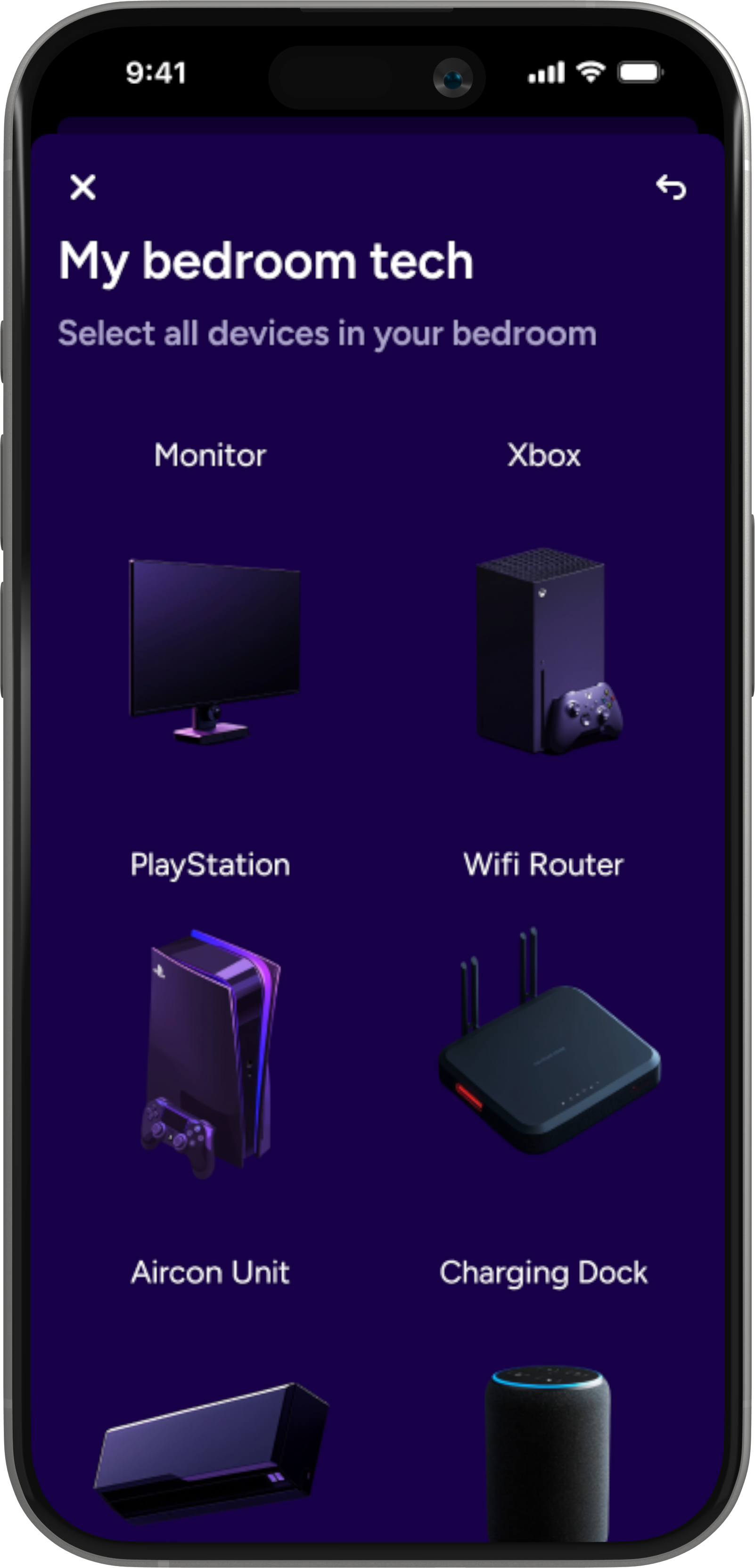 Device selection screen