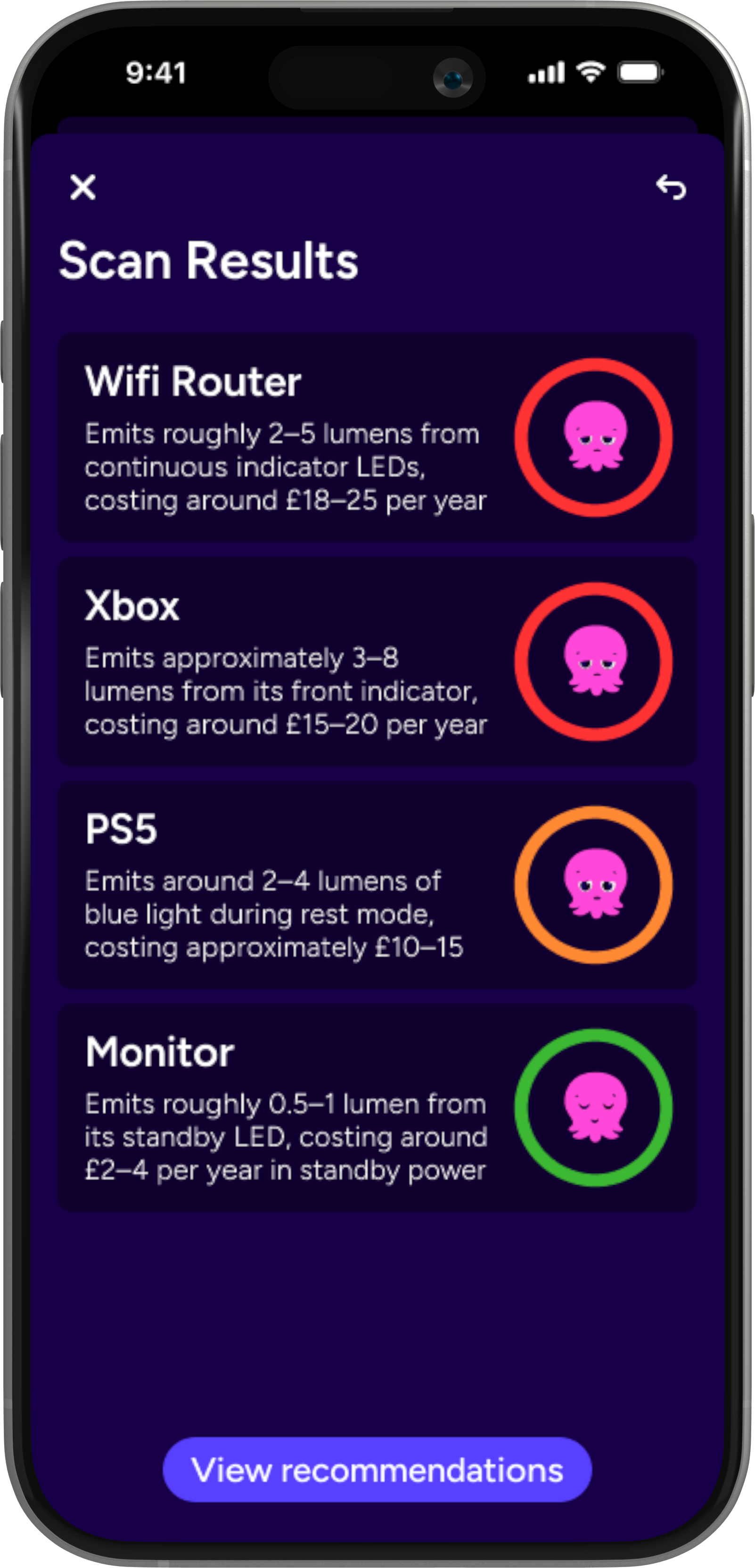 Scan results screen