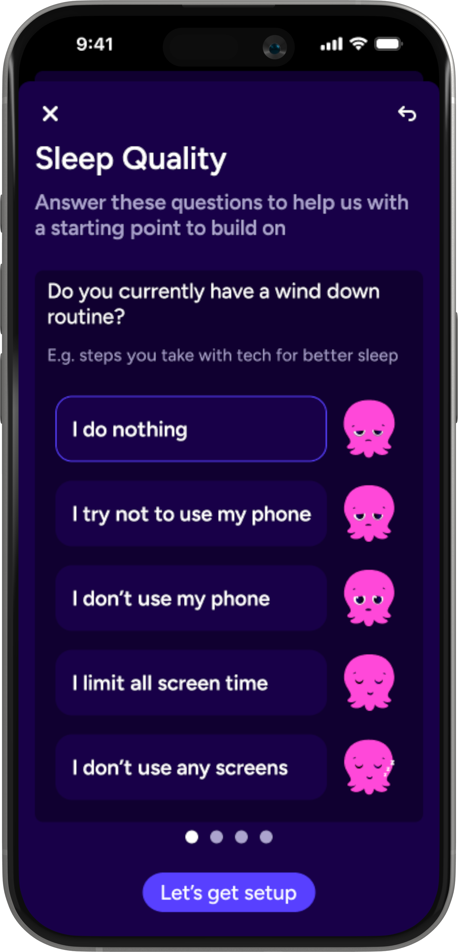 Sleep setup form screen