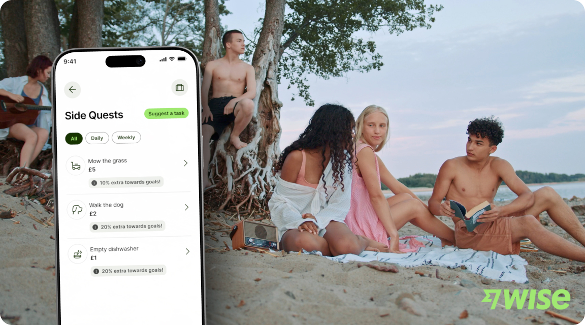 Wise Side Quests — goal-based earning and saving feature for the Young Explorer card